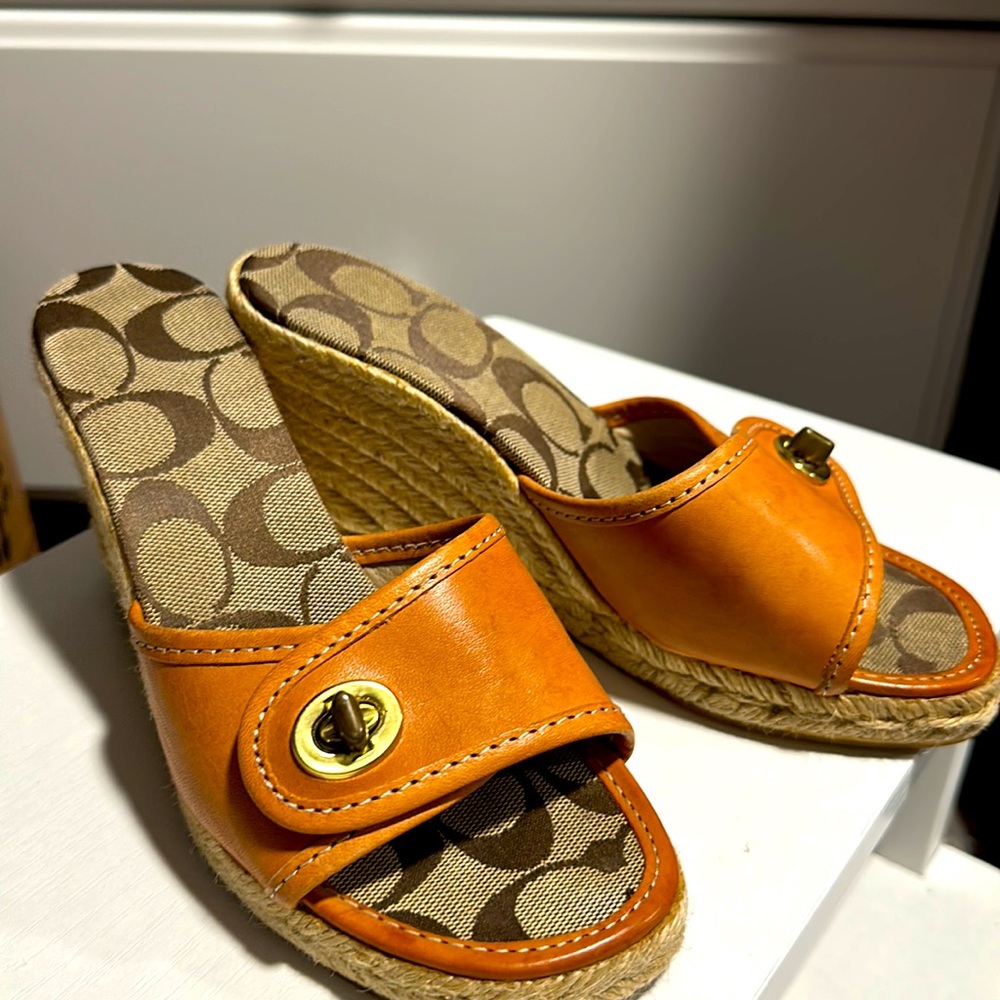 Coach Wedges. Size 5. Tan with buckle.